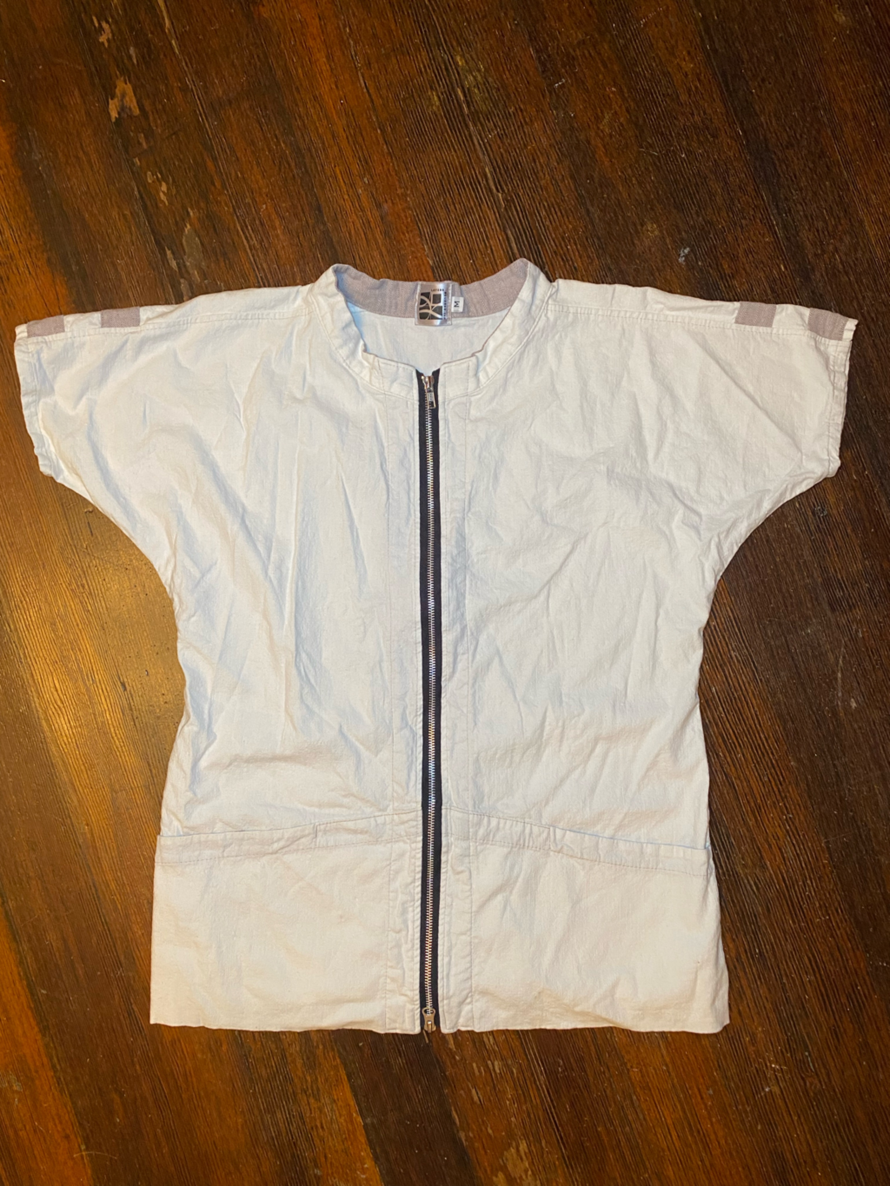 Euc Layers Squared Slow Ethical Fashion Natural Fiber Zip Front Short Sleeve Top